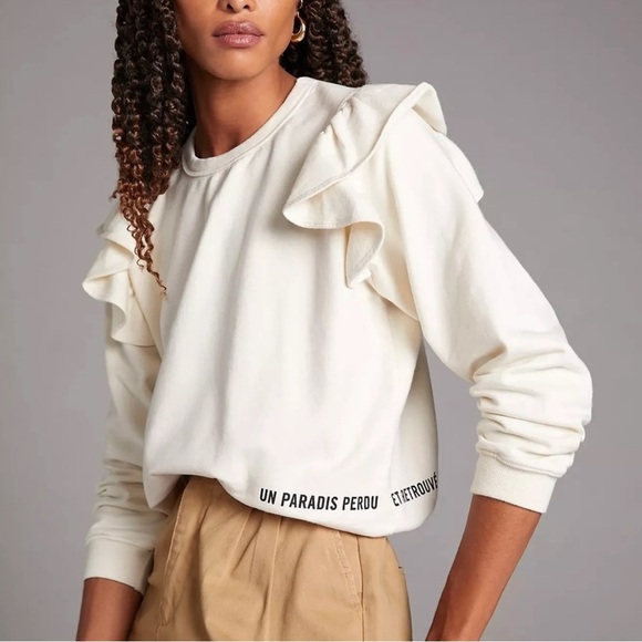 Clare V White Ruffle Sweatshirt - Picture 2 of 12